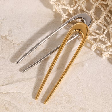 1 Pair Simple Series Casual Geometric Stainless Steel 18K Gold Plated Women Hair Clips h5 
