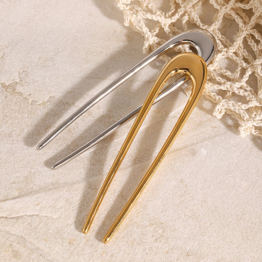 1 Pair Simple Series Casual Geometric Stainless Steel 18K Gold Plated Women Hair Clips 