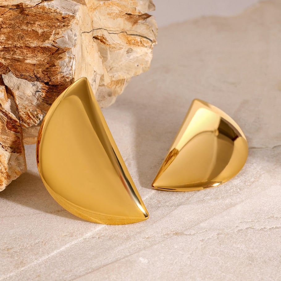 1 Pair Simple Series Casual Sun/Moon Stainless Steel 18K Gold Plated Women Stud Earrings 
