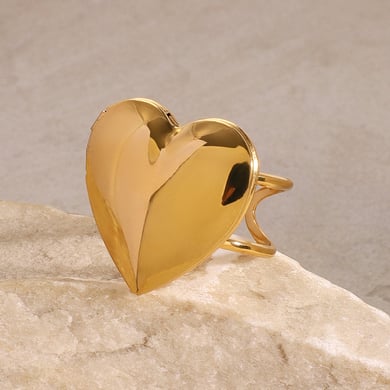 1 Paar Simple Series Sweet Heart Edelstahl 18 Karat vergoldete verstellbare Damenringe h5 