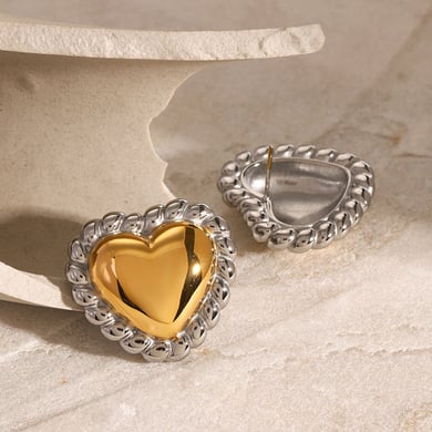 1 Pair Simple Series Elegant Heart Stainless Steel 18K Gold Plated Women Stud Earrings h5 