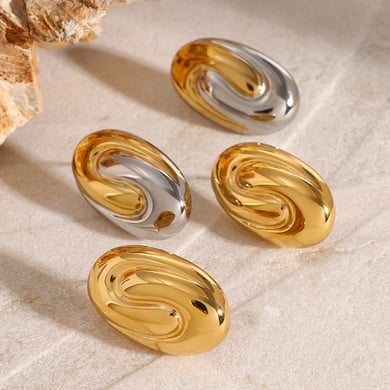 1 Pair Simple Series Simple Geometric Stainless Steel 18K Gold Plated Women Stud Earrings h5 