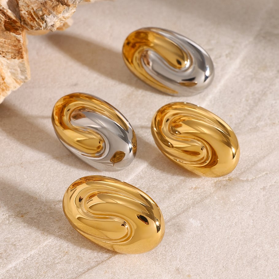 1 Pair Simple Series Simple Geometric Stainless Steel 18K Gold Plated Women Stud Earrings 