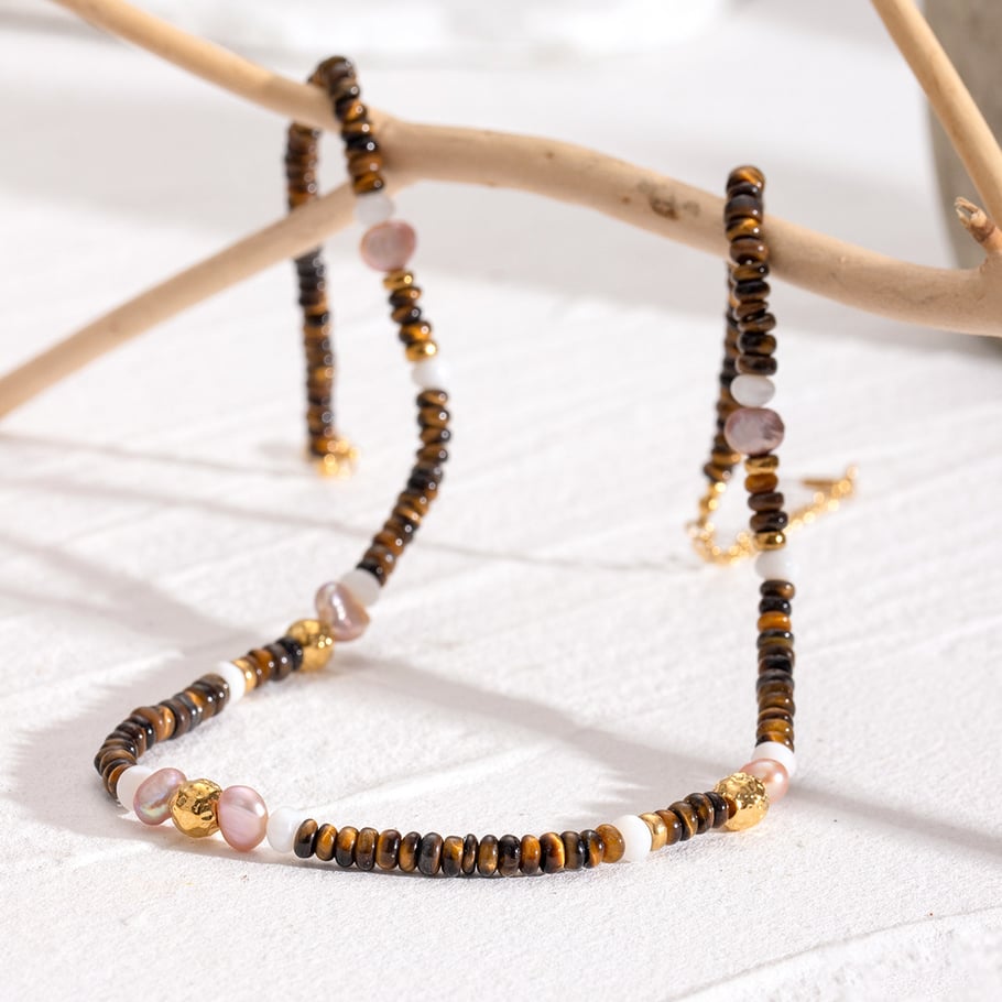 1 Stück Klassische Serie Elegante Perlen Edelstahl 18 Karat vergoldet Naturstein Damen Perlenketten 