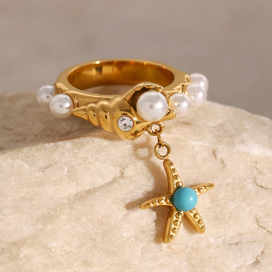 1 Paar Ethnische Serie Retro Schildkröte Edelstahl 18K vergoldet künstliche Perle Frauen Einzelringe 