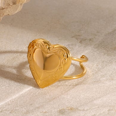 1 Pair Simple Series Retro Heart Stainless Steel 18K Gold Plated Women Adjustable Rings h5 