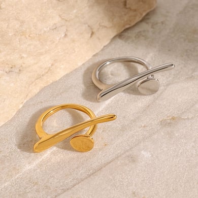 1 Paar Simple Series Casual Geometric Edelstahl 18 Karat vergoldet verstellbare Damenringe h5 