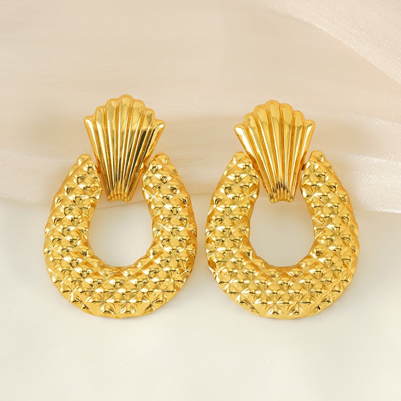 1 Pair Simple Series Simple Geometric Stainless Steel 18K Gold Plated Women Drop Earrings 