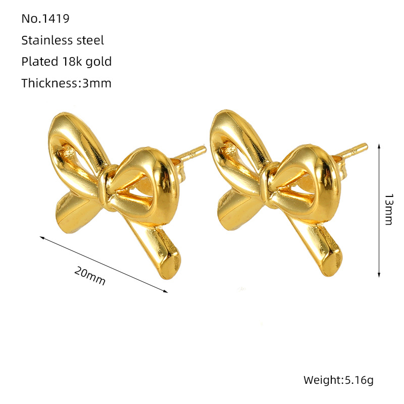 1 Paar Simple Series Daily Bow Knot Edelstahl 18 Karat vergoldete Damen-Ohrstecker Bild2