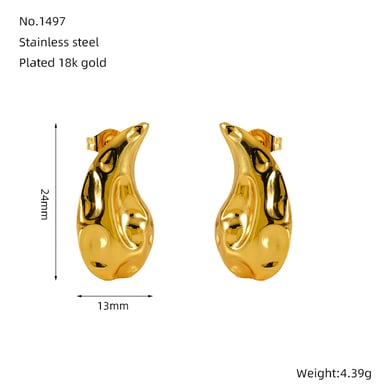 1 Pair Simple Series Simple Droplet Stainless Steel 18K Gold Plated Women Stud Earrings h5 Picture2