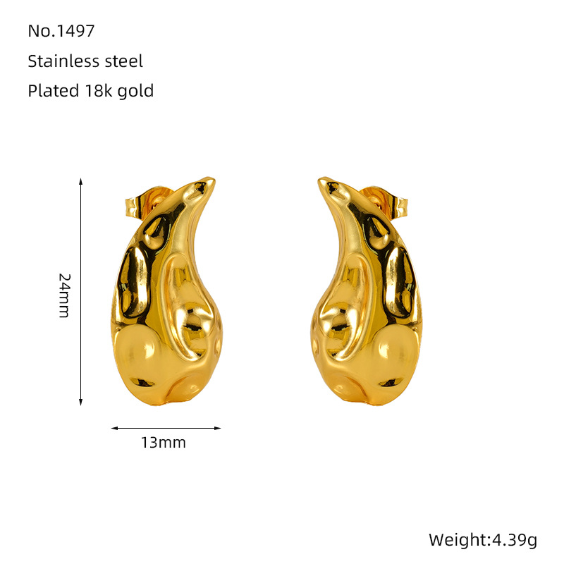 1 Pair Simple Series Simple Droplet Stainless Steel 18K Gold Plated Women Stud Earrings Picture2