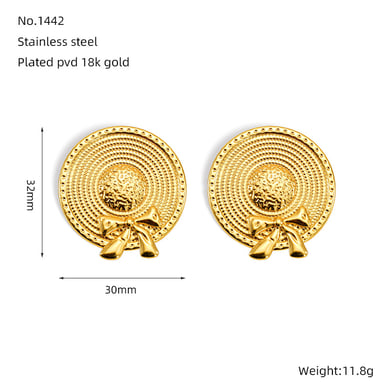 1 Pair Classic Series Retro Plaid Stainless Steel 18K Gold Plated Women Drop Earrings h5 Picture2