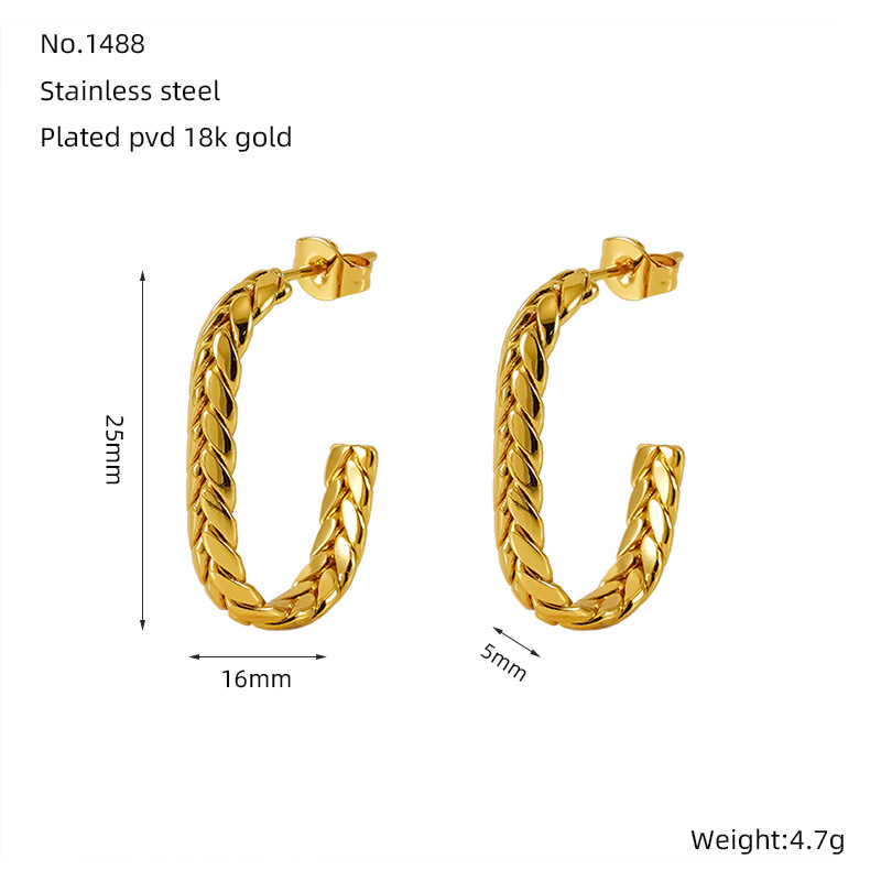 1 Pair Simple Series Simple Strip Titanium Steel 18K Gold Plated Women Hoop Earrings Picture2