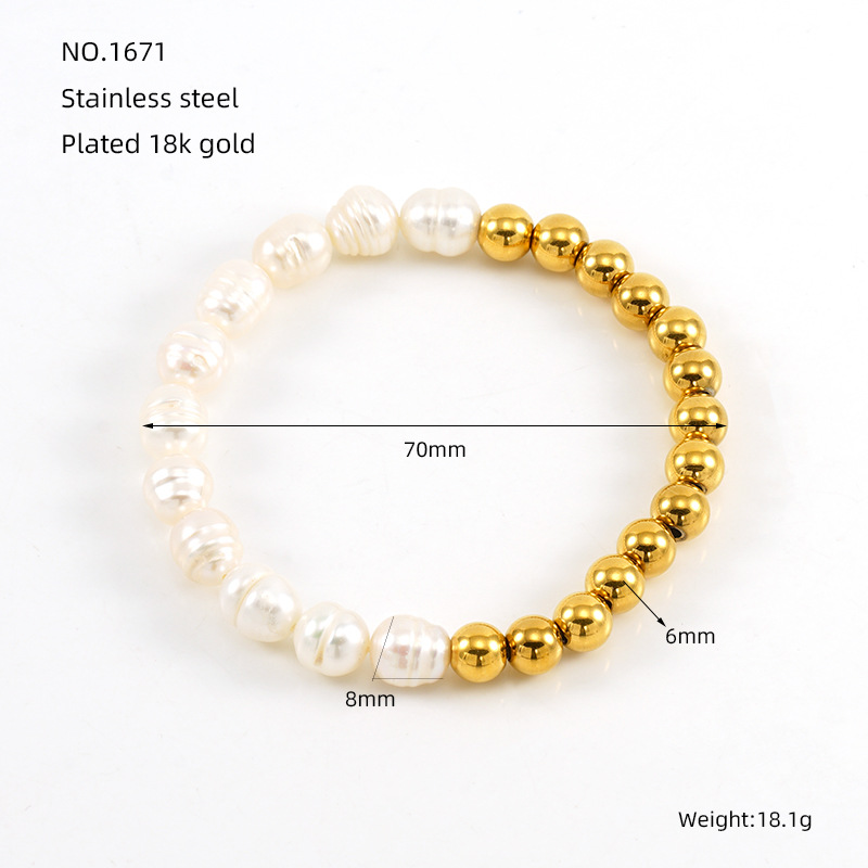 1 Piece Simple Series Simple Titanium Steel 18K Gold Plated Pearl Women Beaded Bracelets Picture2