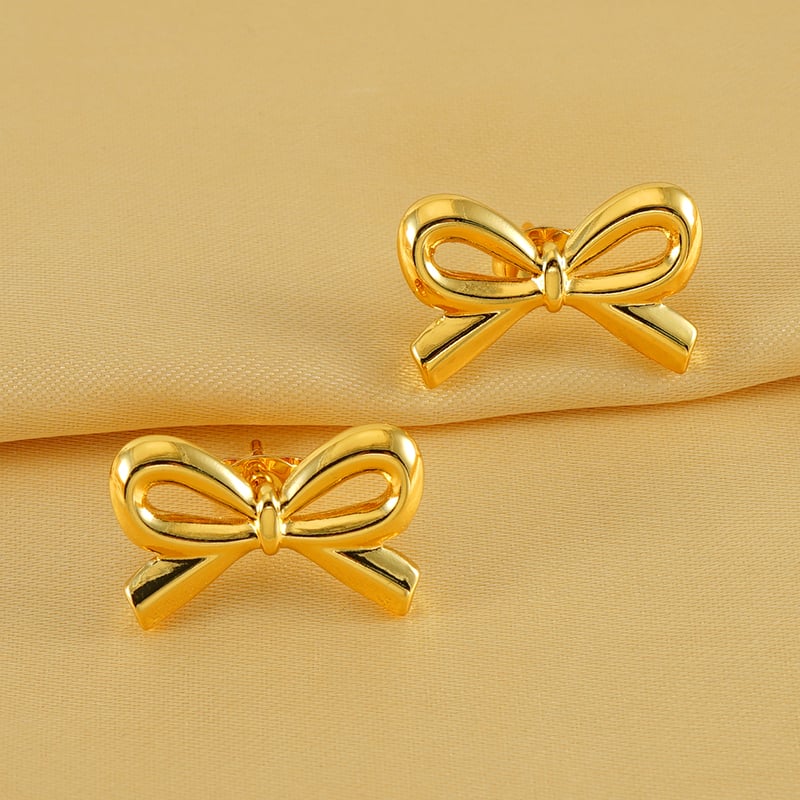 1 Paar Simple Series Daily Bow Knot Edelstahl 18 Karat vergoldete Damen-Ohrstecker 