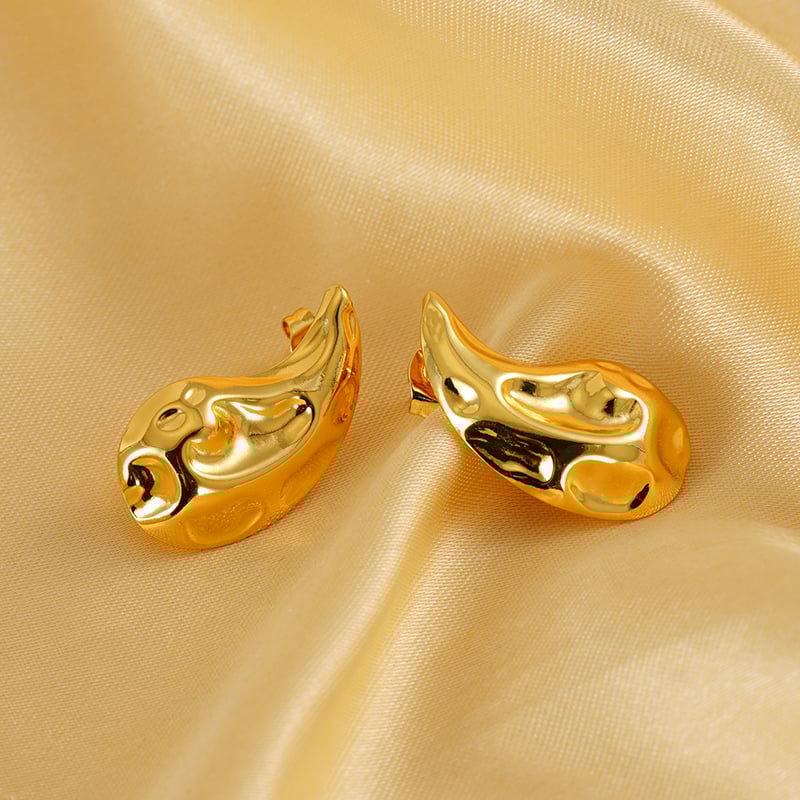 1 Pair Simple Series Simple Droplet Stainless Steel 18K Gold Plated Women Stud Earrings 