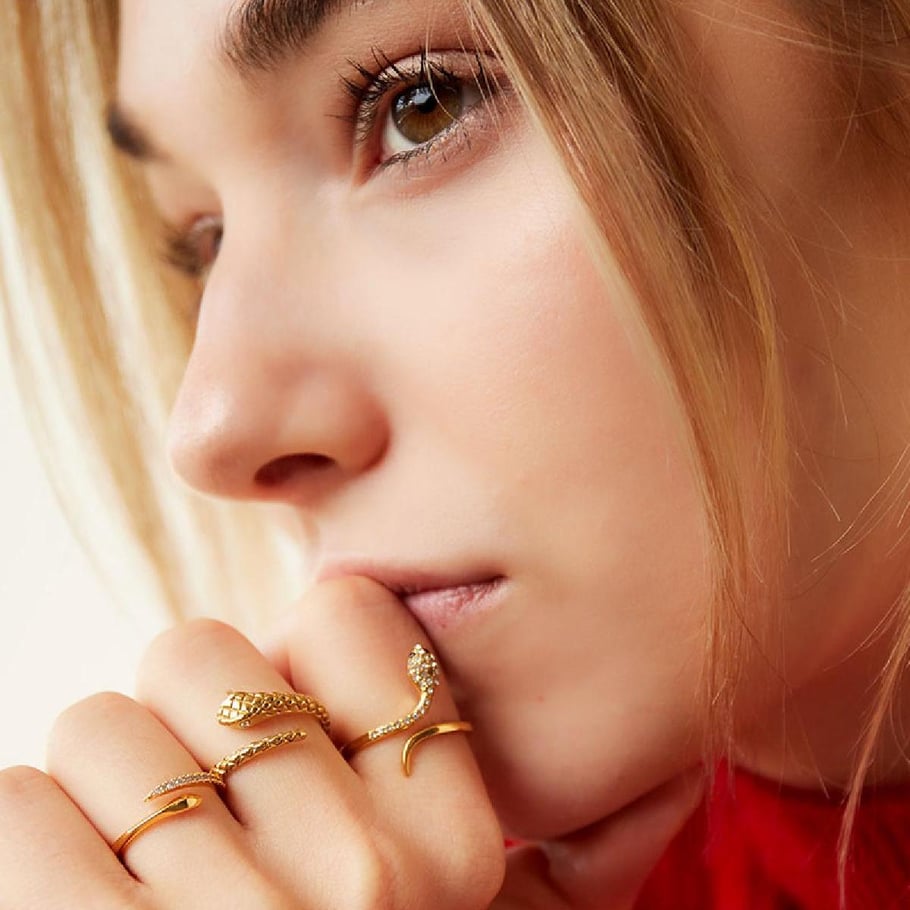 Stainless steel ring snake with zircon detail 