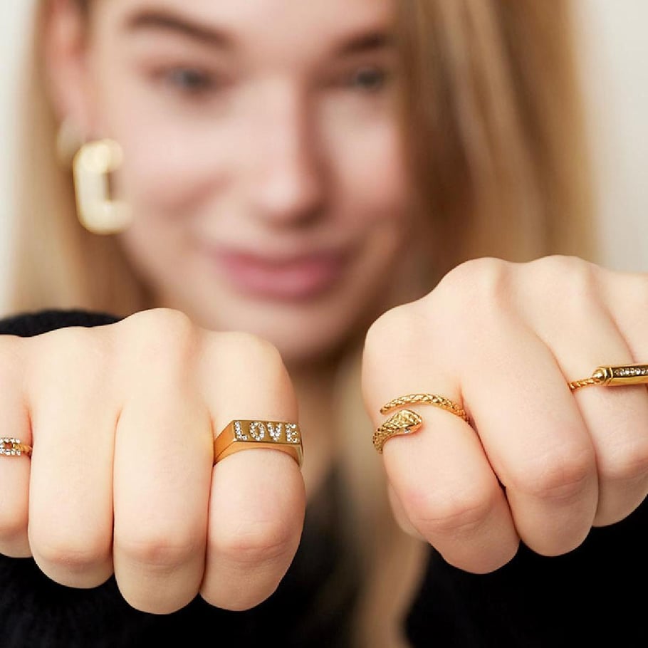 Stainless steel ring snake with zircon stone 