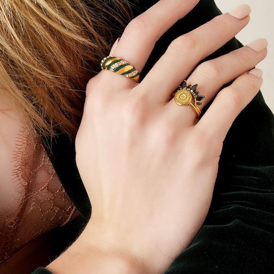 Stainless Steel Crown Ring Zircon 