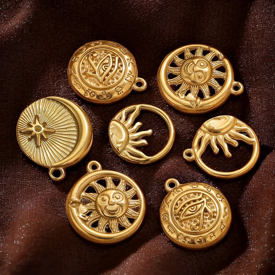 1 pair simple series retro sun/moon  gold plated women pendants Picture2