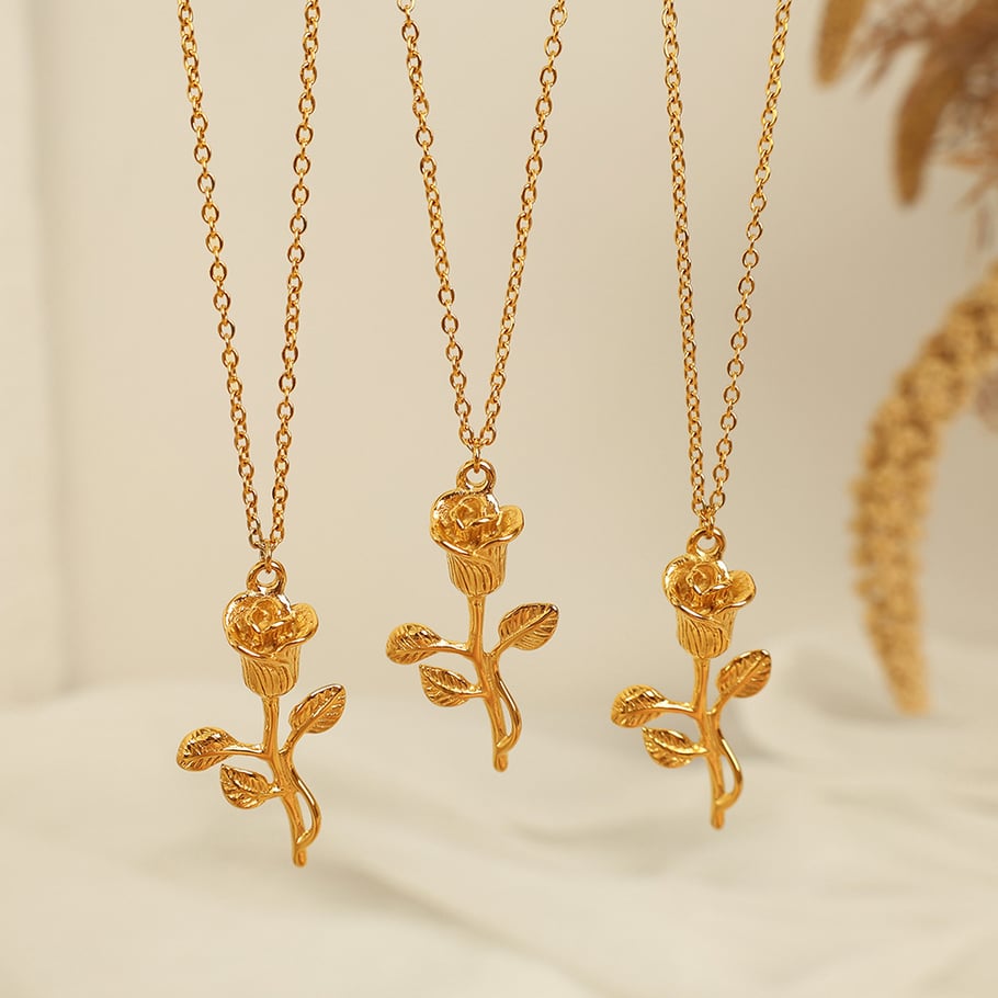 1 Piece Romantic Series Sweet Flower Titanium Steel 18K Gold Plated Women Pendant Necklaces 