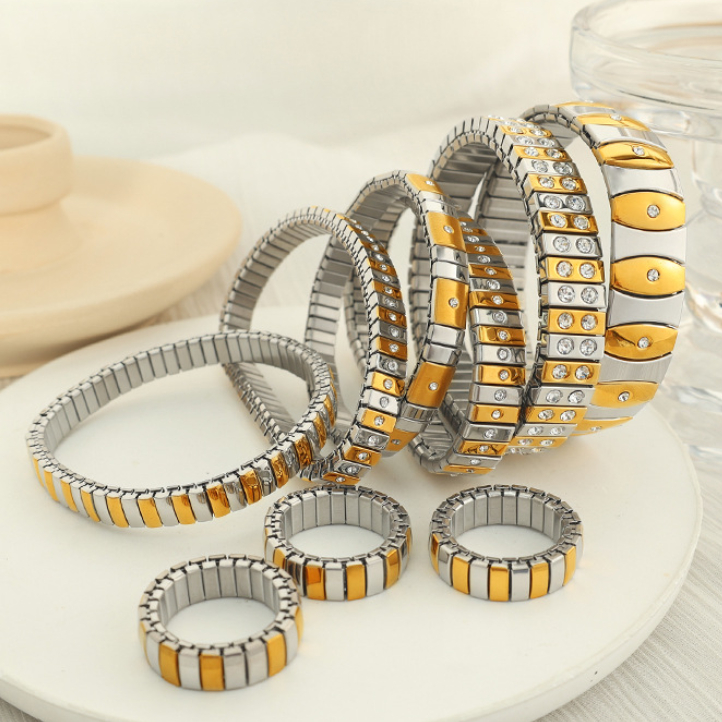 1 Stück Simple Series Punk Patchwork Edelstahl 18 Karat vergoldet Damen Kettenarmbänder Bild2