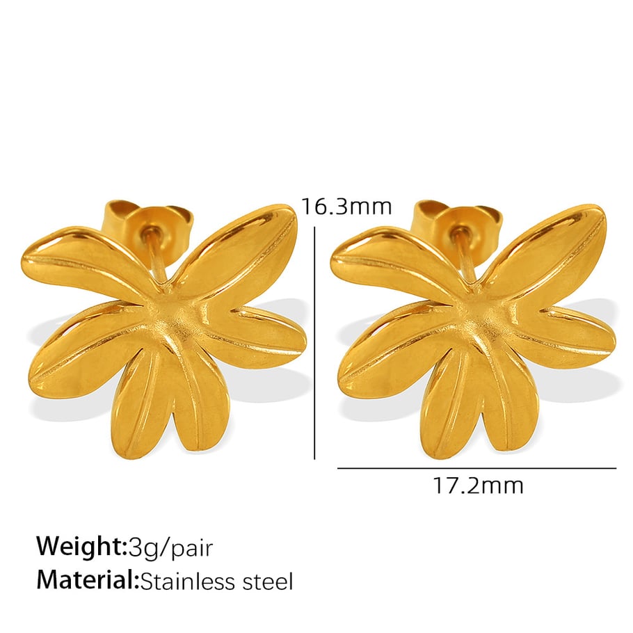 1 Pair Simple Series Retro Flower Stainless Steel 18K Gold Plated Women Stud Earrings Picture2