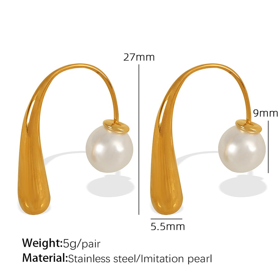 1 Pair Simple Series Simple Geometric Stainless Steel 18K Gold Plated Artificial Pearl Women Stud Earrings Picture2