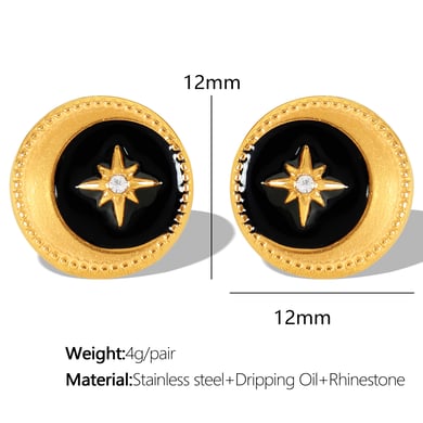 1 Pair Classic Series Retro Sun/Moon Stainless Steel 18K Gold Plated Rhinestone Women Stud Earrings h5 Picture2