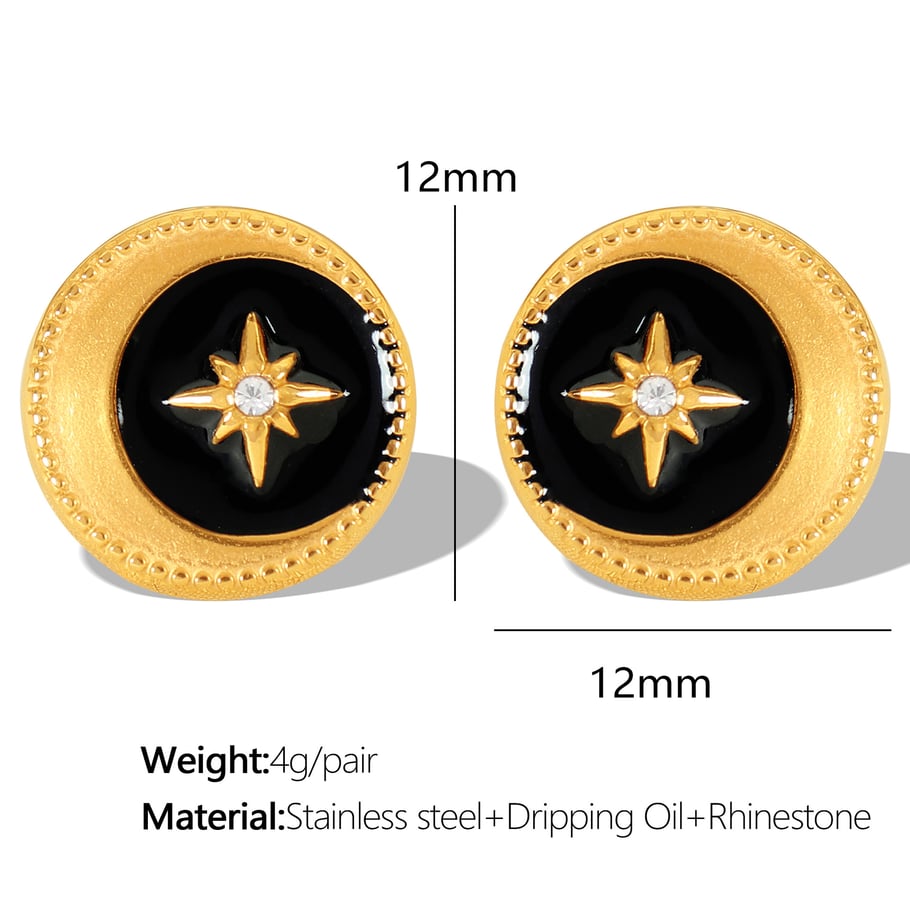 1 Pair Classic Series Retro Sun/Moon Stainless Steel 18K Gold Plated Rhinestone Women Stud Earrings Picture2