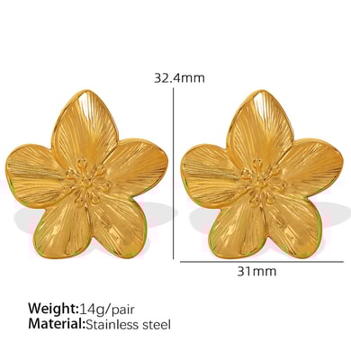 1 Pair Simple Series Retro Flower Stainless Steel 18K Gold Plated Women Stud Earrings h5 Picture2