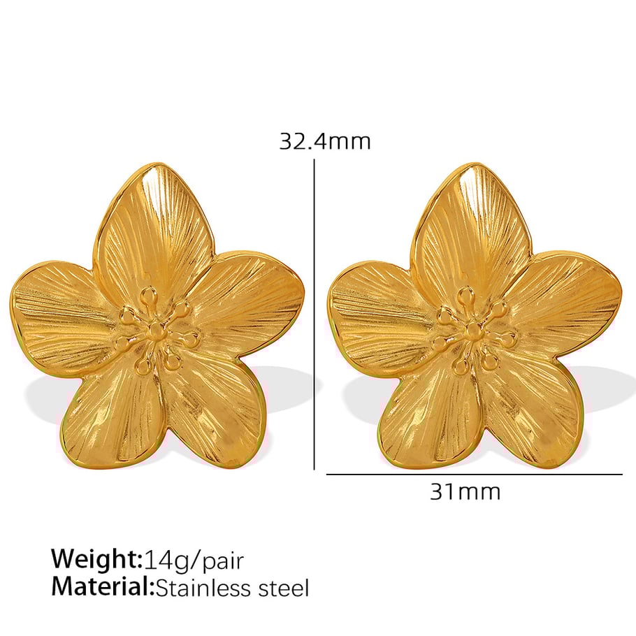 1 Pair Simple Series Retro Flower Stainless Steel 18K Gold Plated Women Stud Earrings Picture2