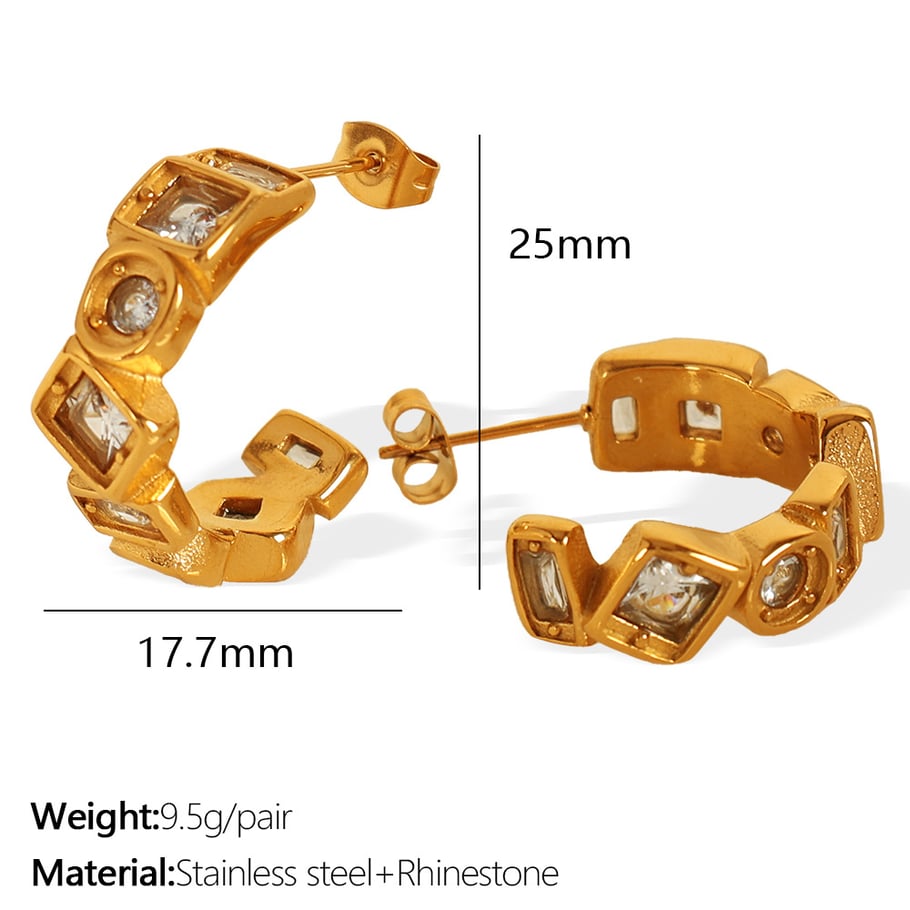 1 Pair Simple Series Simple Geometric Stainless Steel 18K Gold Plated Zircon Women Hoop Earrings Picture2