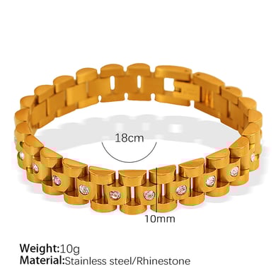 1 Piece Simple Series Retro Geometric Titanium Steel 18K Gold Plated Rhinestone Women Chain Bracelets h5 Picture2