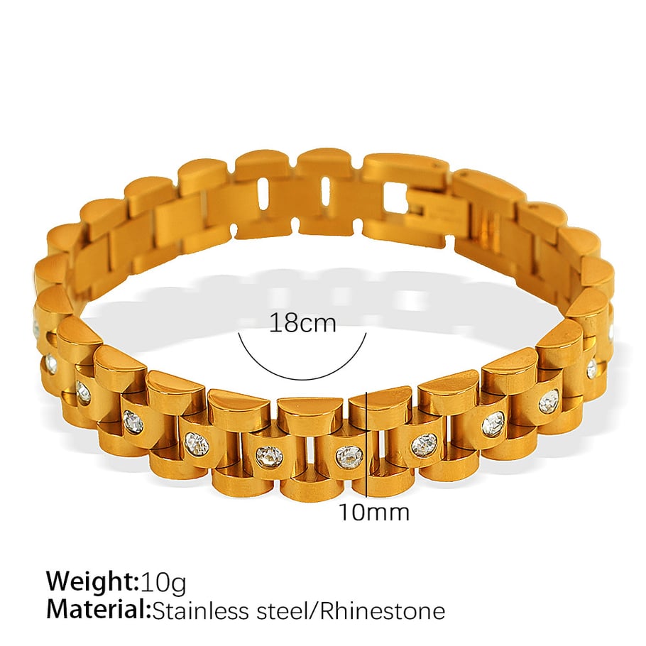 1 Piece Simple Series Retro Geometric Titanium Steel 18K Gold Plated Rhinestone Women Chain Bracelets Picture2