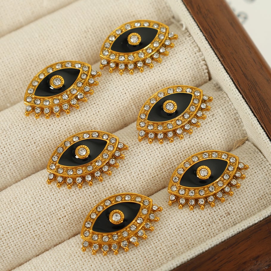 1 Pair Simple Series Retro Eye Stainless Steel 18K Gold Plated Rhinestone Women Stud Earrings 