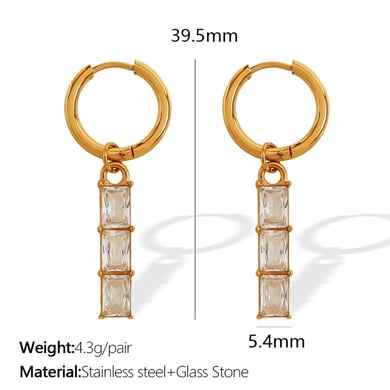 1 Pair Simple Series Classic Geometric Titanium Steel 18K Gold Plated Zircon Women Drop Earrings h5 Picture2