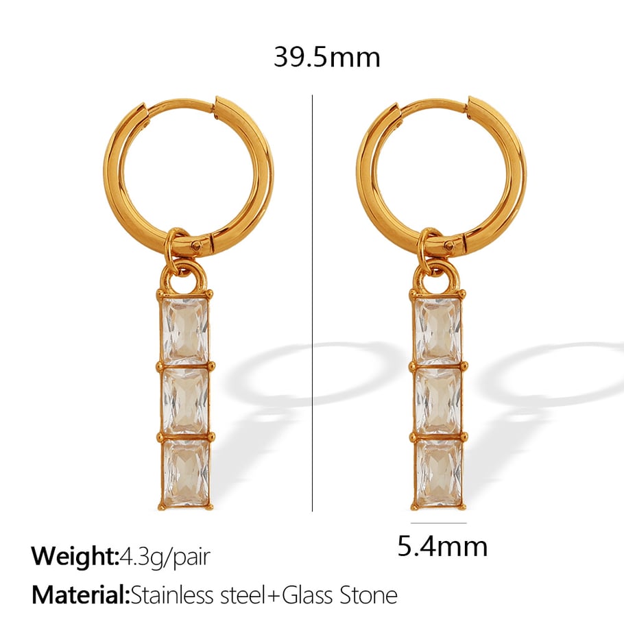 1 Pair Simple Series Classic Geometric Titanium Steel 18K Gold Plated Zircon Women Drop Earrings Picture2