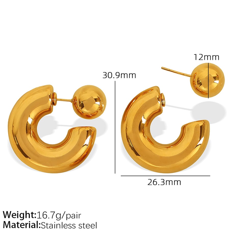 1 Pair Simple Series Simple Solid Color Stainless Steel 18K Gold Plated Women Hoop Earrings Picture2
