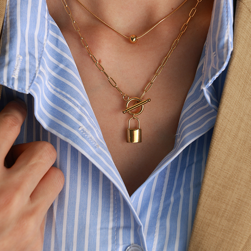 1 Piece Simple Series Simple Geometric Stainless Steel 18K Gold Plated Women Layered Necklaces 