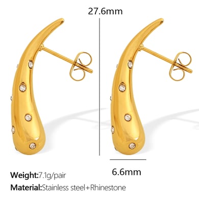 1 Pair Simple Series Simple Droplet Stainless Steel 18K Gold Plated Rhinestone Women Stud Earrings h5 Picture2