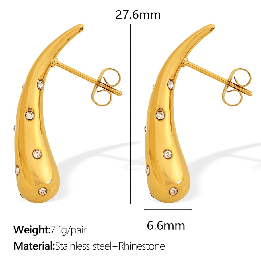1 Pair Simple Series Simple Droplet Stainless Steel 18K Gold Plated Rhinestone Women Stud Earrings Picture2