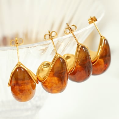 1 Pair Simple Series Retro Droplet Stainless Steel 18K Gold Plated Women Drop Earrings h5 