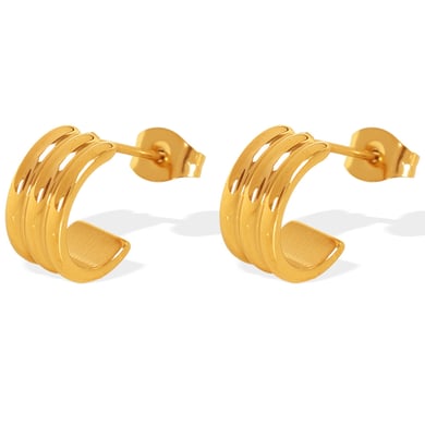1 Pair Simple Series Classic Geometric Titanium Steel 18K Gold Plated Women Hoop Earrings h5 Picture2
