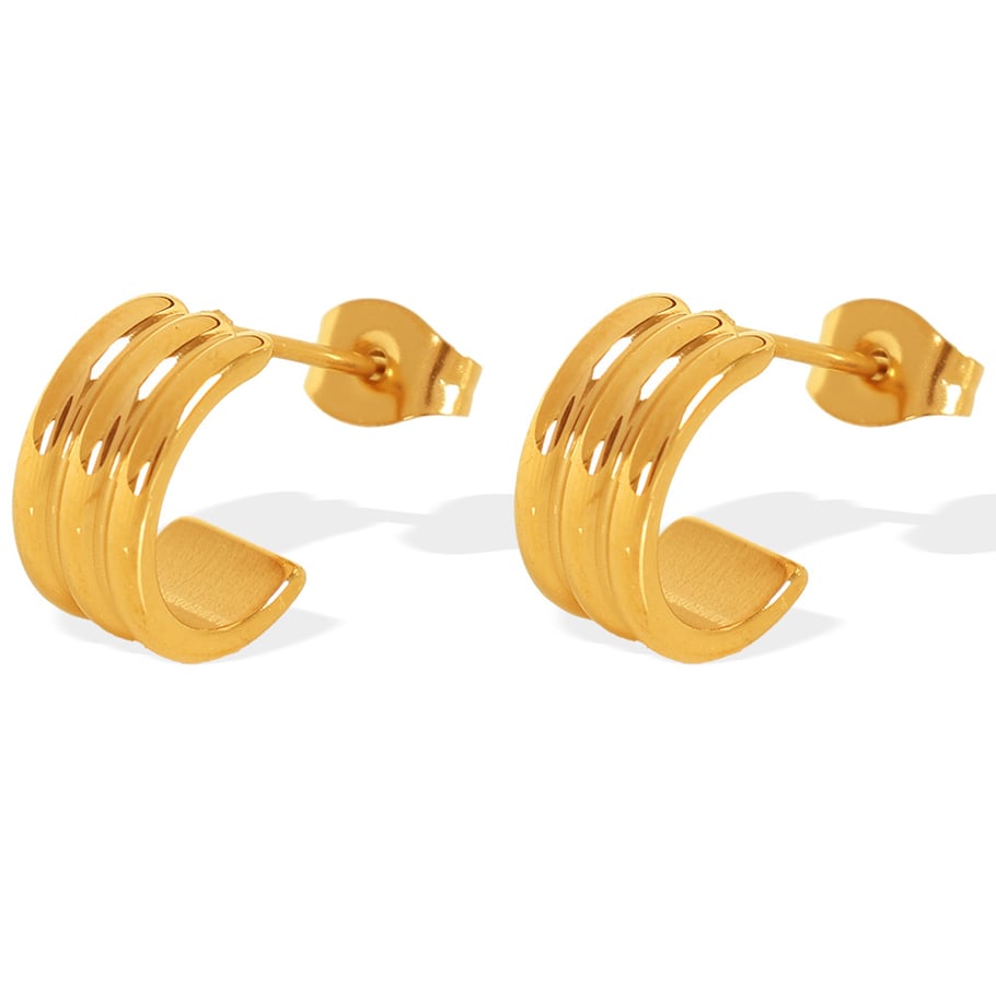 1 Pair Simple Series Classic Geometric Titanium Steel 18K Gold Plated Women Hoop Earrings Picture2
