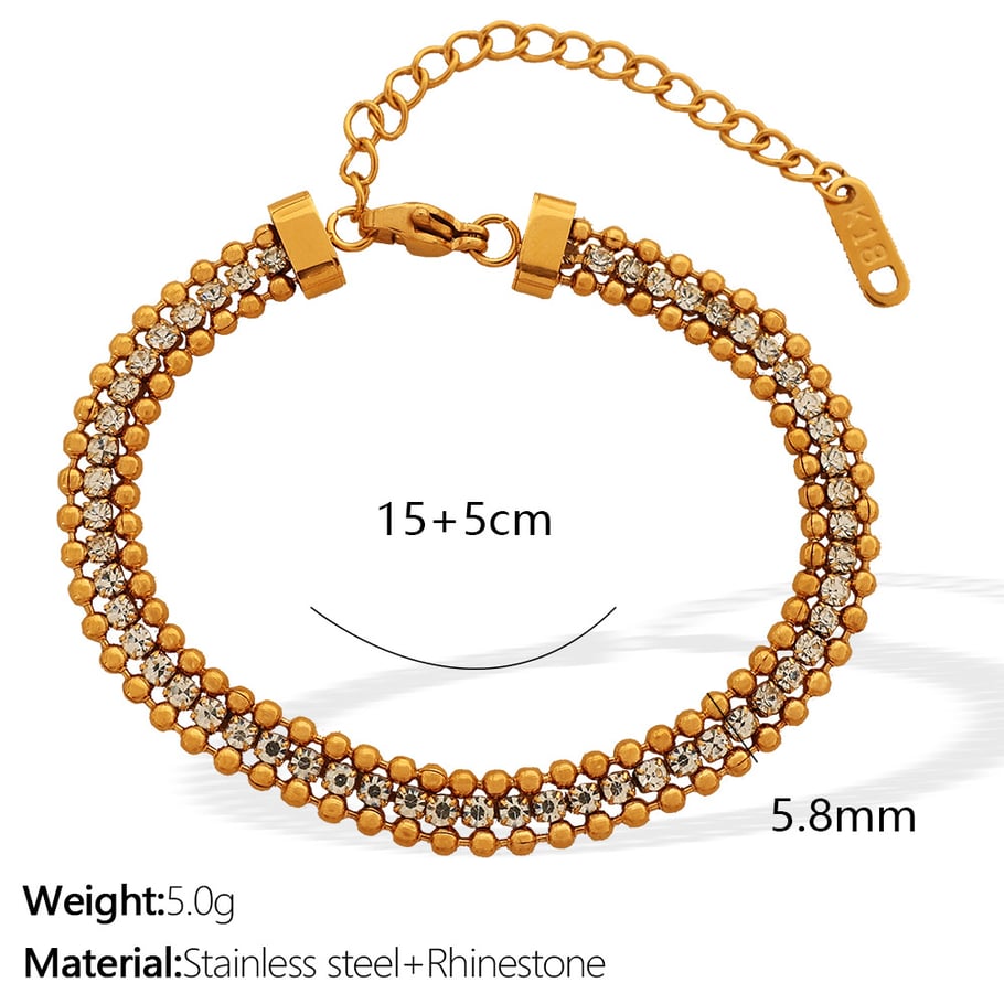 1 Piece Luxurious Series Simple Beads Stainless Steel 18K Gold Plated Rhinestone Women Chain Bracelets Picture2
