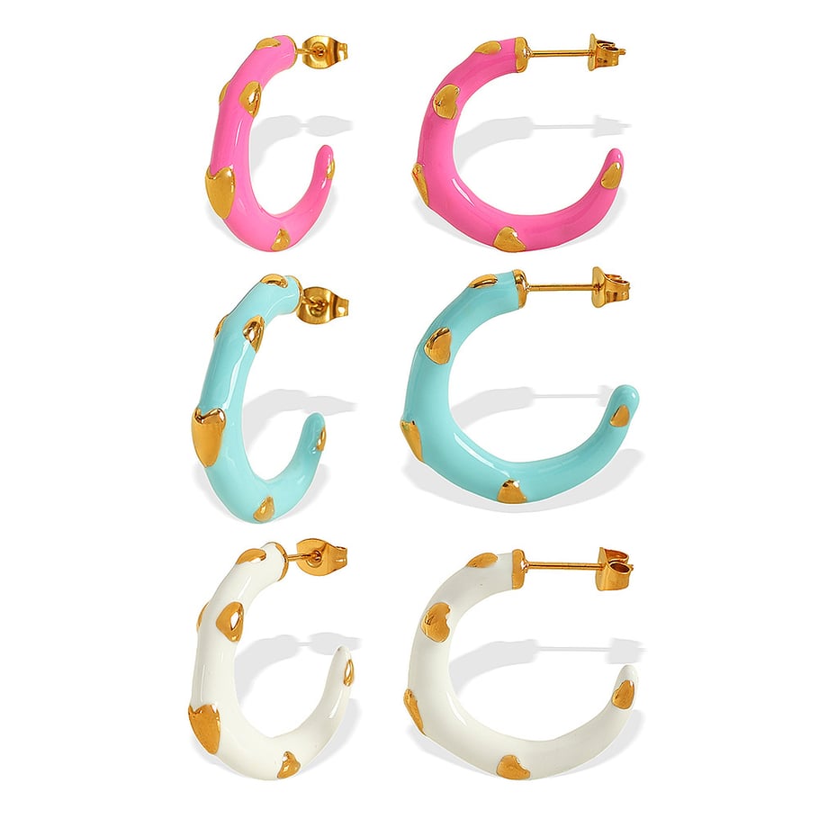 1 Pair Romantic Series Sweet Heart Stainless Steel 18K Gold Plated Women Hoop Earrings Picture2