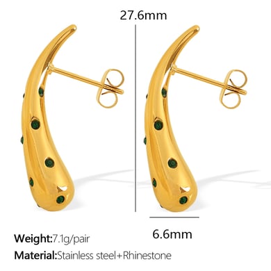 1 paio di orecchini a bottone da donna con strass placcati in oro , serie semplice, a goccia semplice, in acciaio inossidabile h5 Immagine2