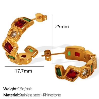 1 pair simple series simple geometric stainless steel  gold plated zircon women hoop earrings h5 Picture2