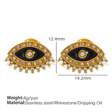 1 Pair Simple Series Retro Eye Stainless Steel 18K Gold Plated Rhinestone Women Stud Earrings h5 Picture2